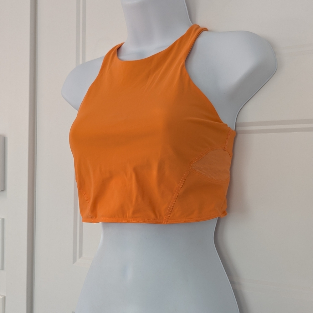 Lululemon Mesh-Back Train Bra Orange High Neck Racerback Crop Top Size 6 - Picture 7 of 9